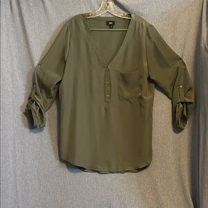 Mossimo Olive Green Women's V-Neck long sleeve Blouse size xl
